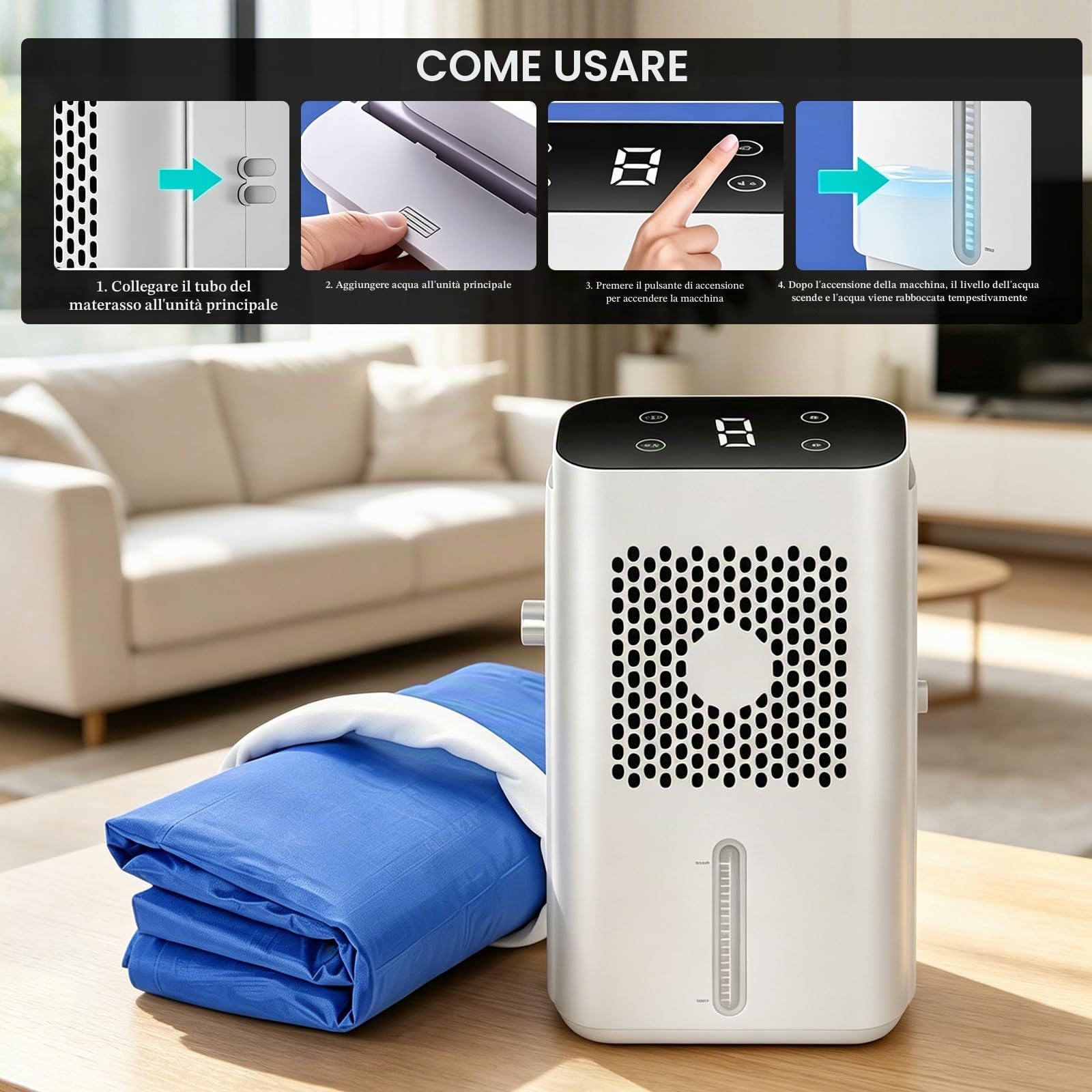 Coprimaterasso Rinfrescante per Letto, Materasso ad Acqua di Raffreddamento con Display LCD Sistema di Raffreddamento ad Acqua Elettrico Serbatoio Dell'acqua 1,7 l (160 x 70 cm)