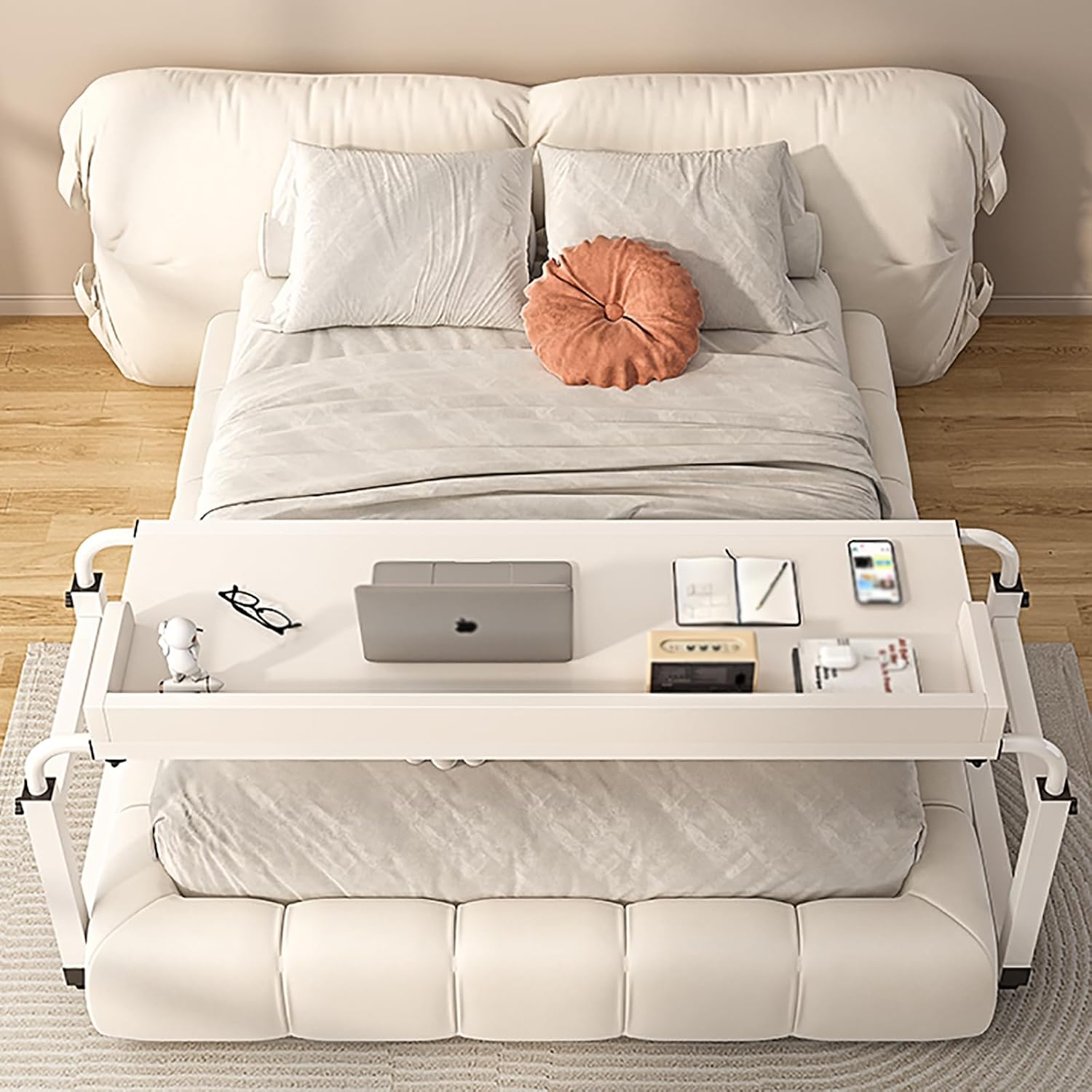 Over The Bed,Table with Wheels,Over Bed Table,overbed Table King Size Bed,overbed Desk nover Bed Table with Wheels Adjustable Height Mobile Cross-Bed Table, Suitable for Anywhere in The Home