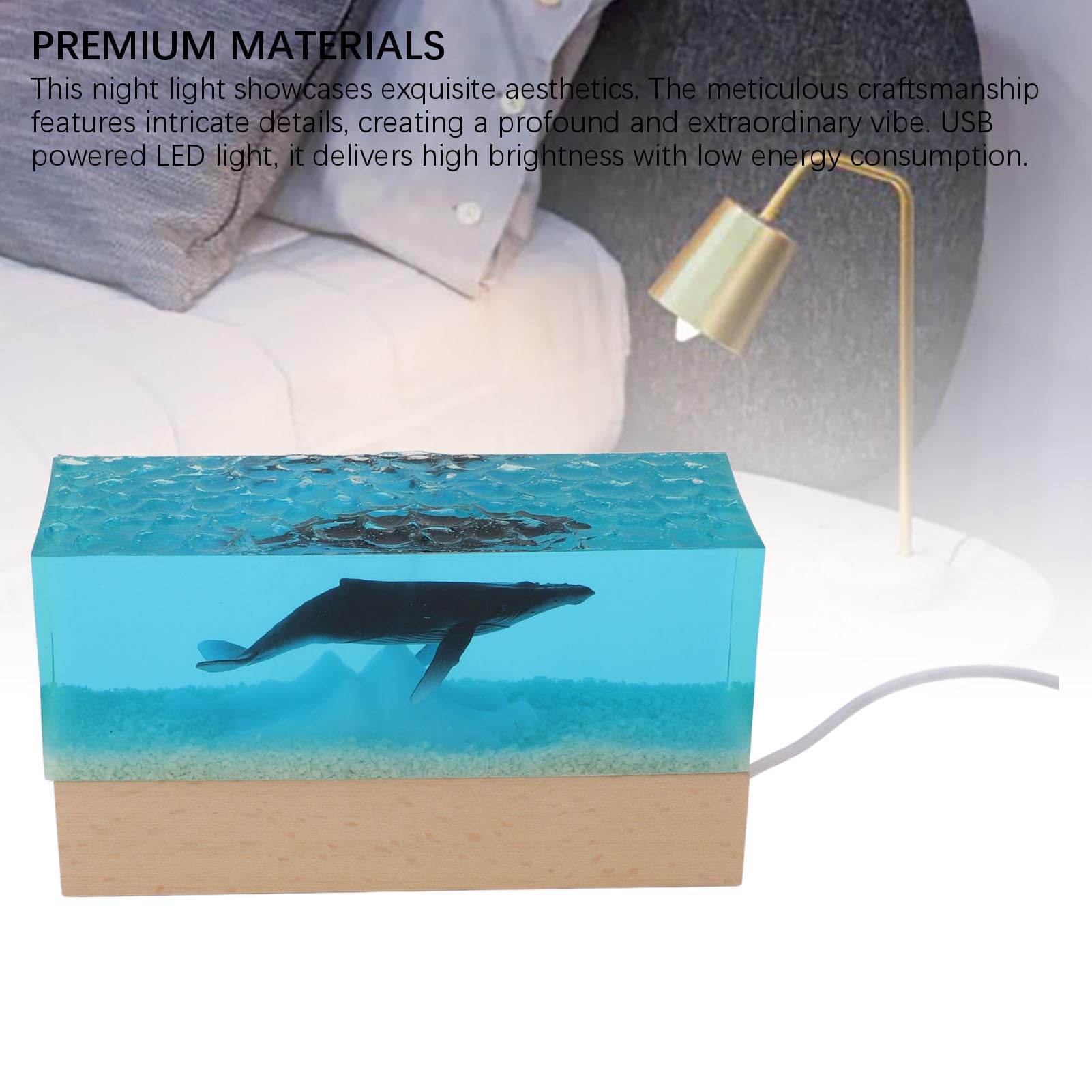 TOPINCN Kunstharz-Ozean-Nachtlicht, Handgefertigte Unterwasserwelt mit Buckelwalen, Eisige Meereslandschaften, USB-betriebene LED-Schreibtischlampe für Schlafzimmer-Dekoration,
