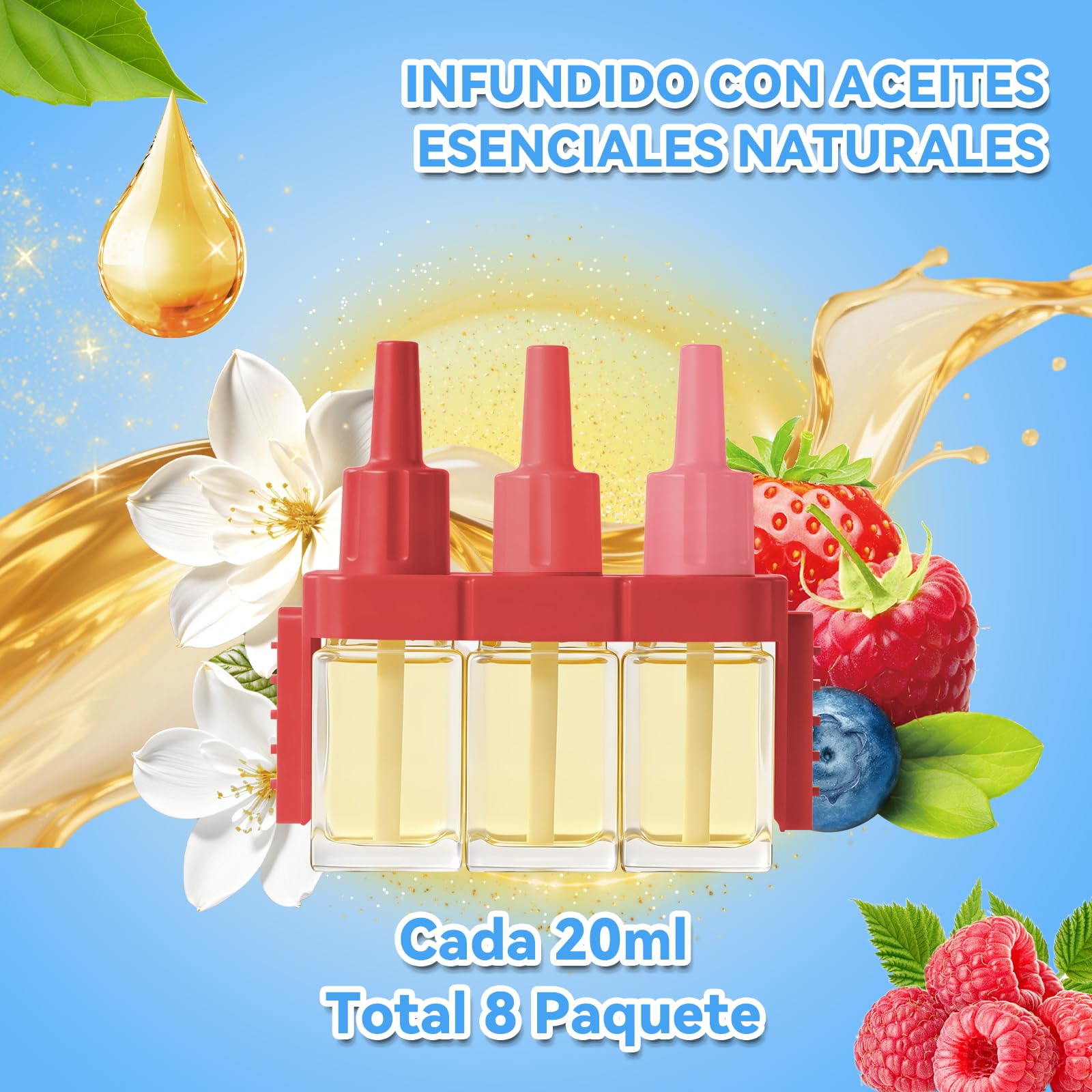 SCENTORINI 3Volution Recambio De Ambientador Electrico 8X20ML | Compatible con Difusores de Esenciales Ambi Pur 3Volution, Aromas Florales, Frutales, Lino, Algodón, Océano etc 6 Aromas