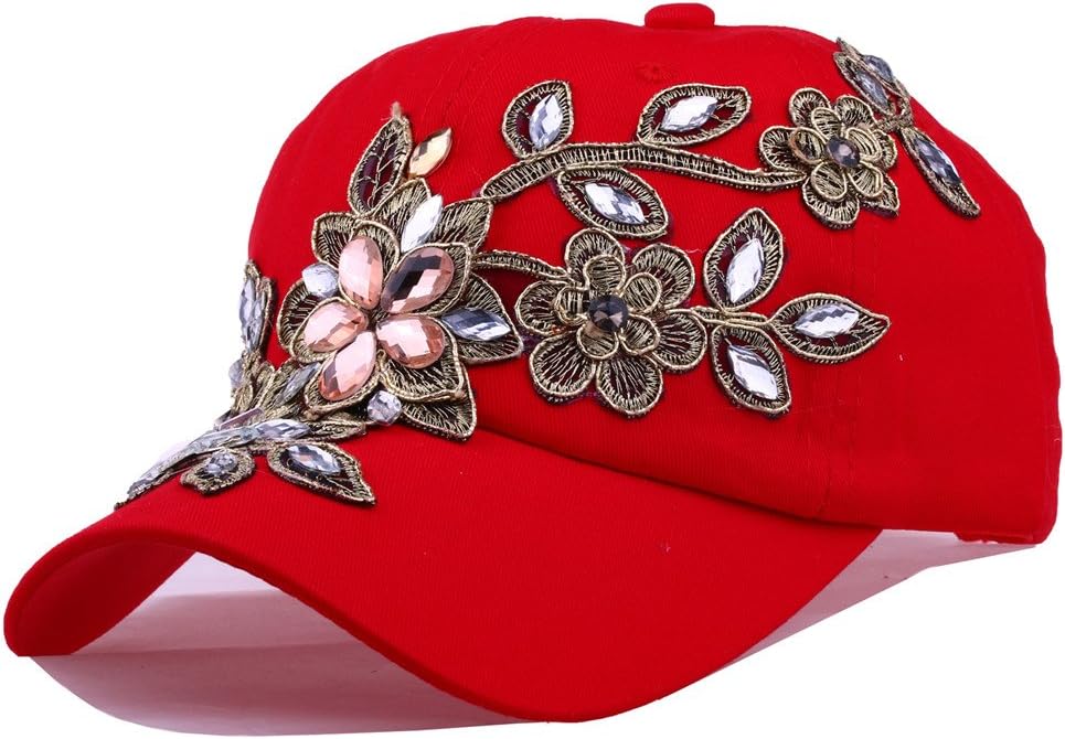 CRUOXIBBBling Baseball Cap Women Lace Flower Rhinestone Denim Jean Snapback Hip Hop Hat