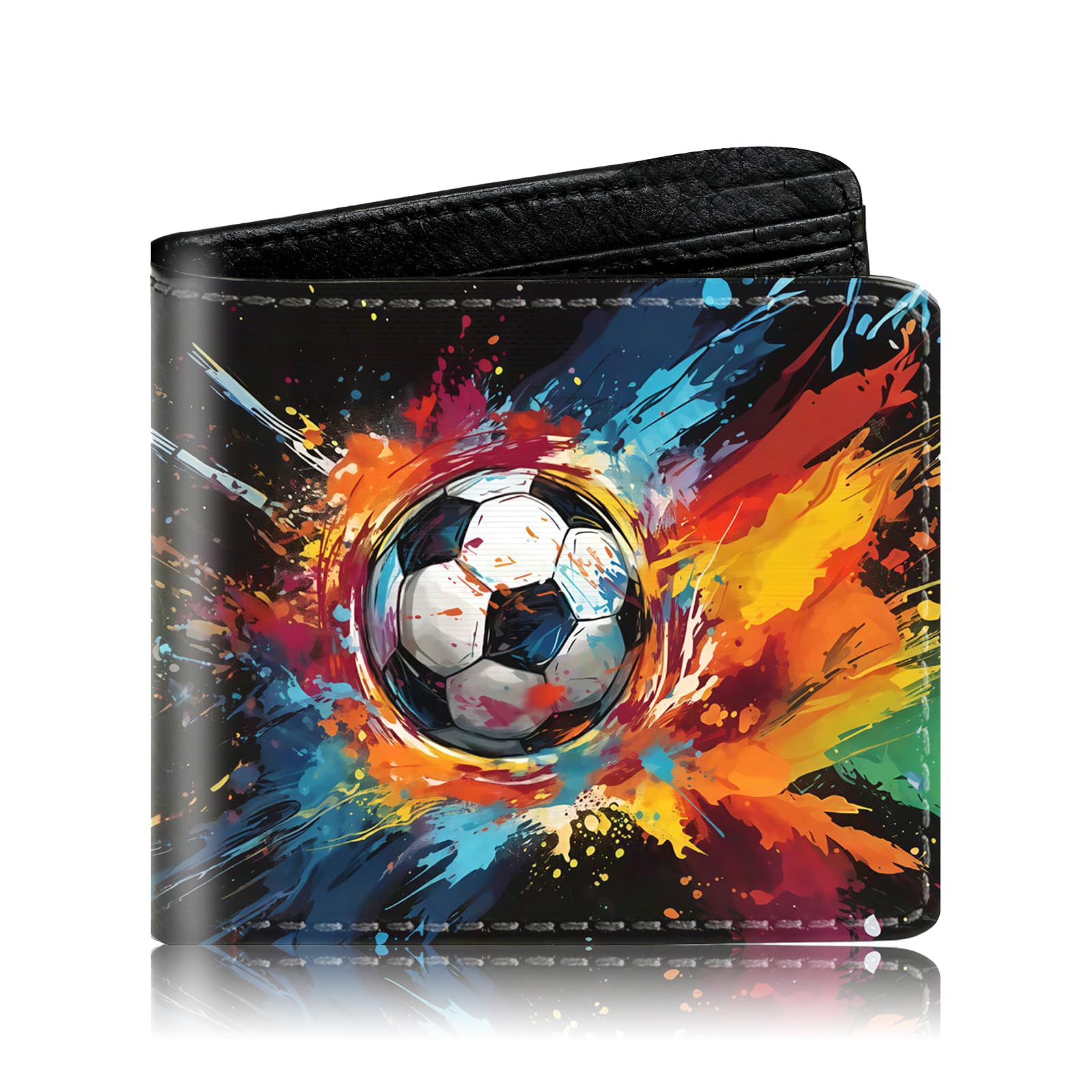 Kids Wallet for Boys, Watercolor Football Theme RFID Blocking Wallet, Leather Bifold Mens Wallets with Coin Pocket, Perfect Football Gifts for Kids Adults