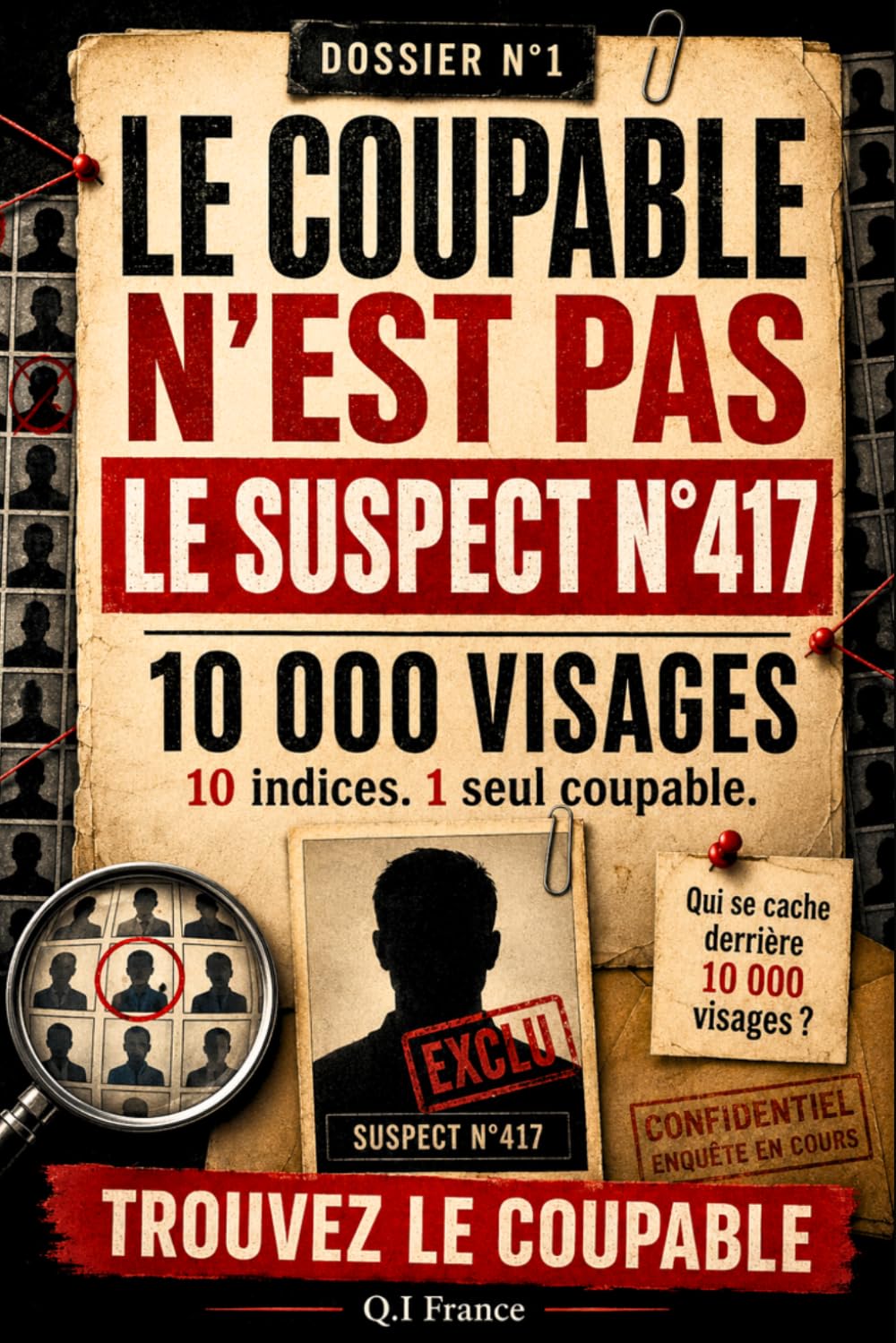 10 000 Visages: 10 indices, 1 seul coupable – Livre-jeu d’enquête criminelle visuelle pour adultes avec suspects, observation, logique et déduction