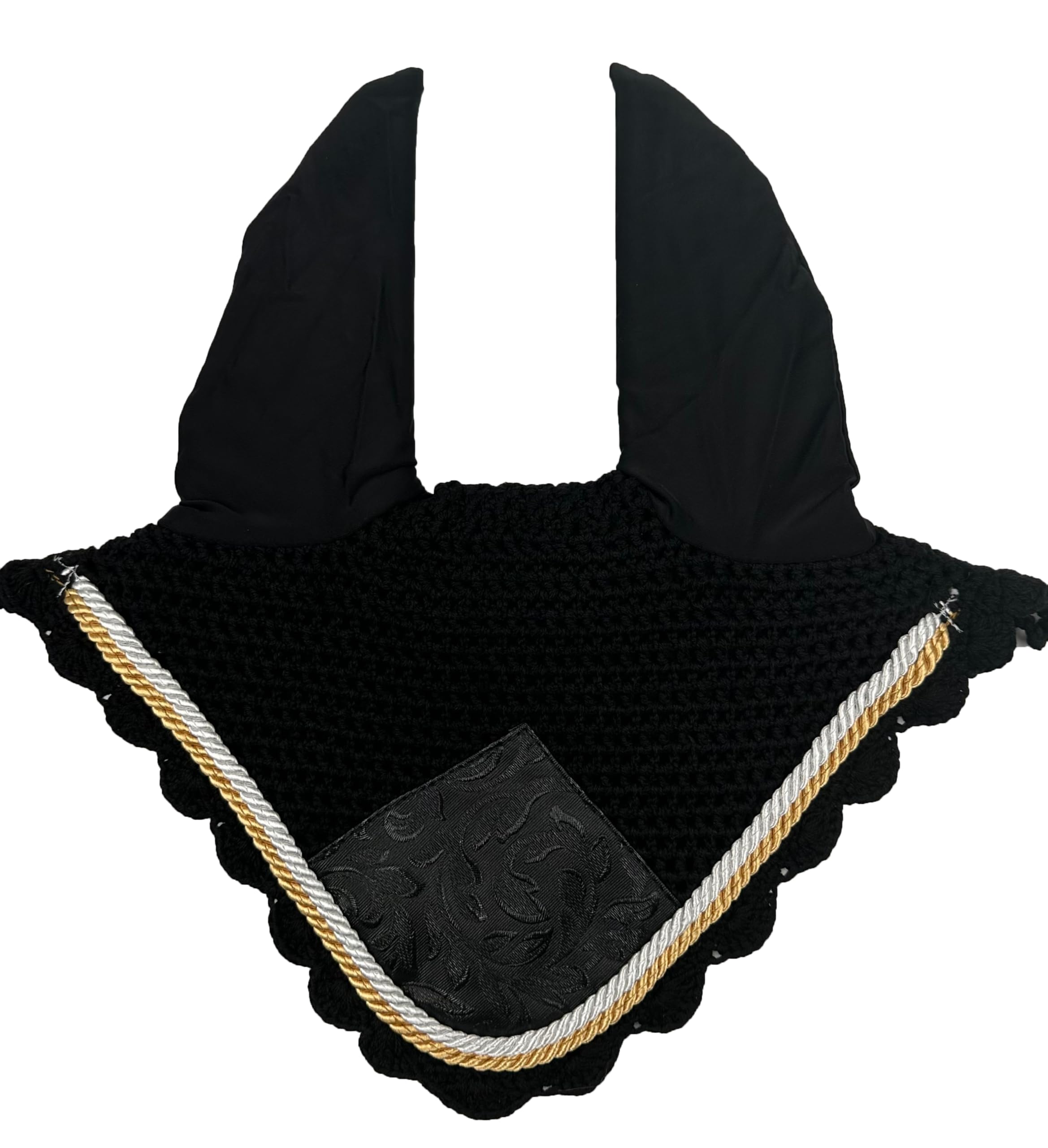 Sous-selle d'équitation respirante, lacets de positionnement avec fermeture à déchirure, bordure élégante en corde anglaise, avec bonnet coordonné noir, COB DRESSAGE)