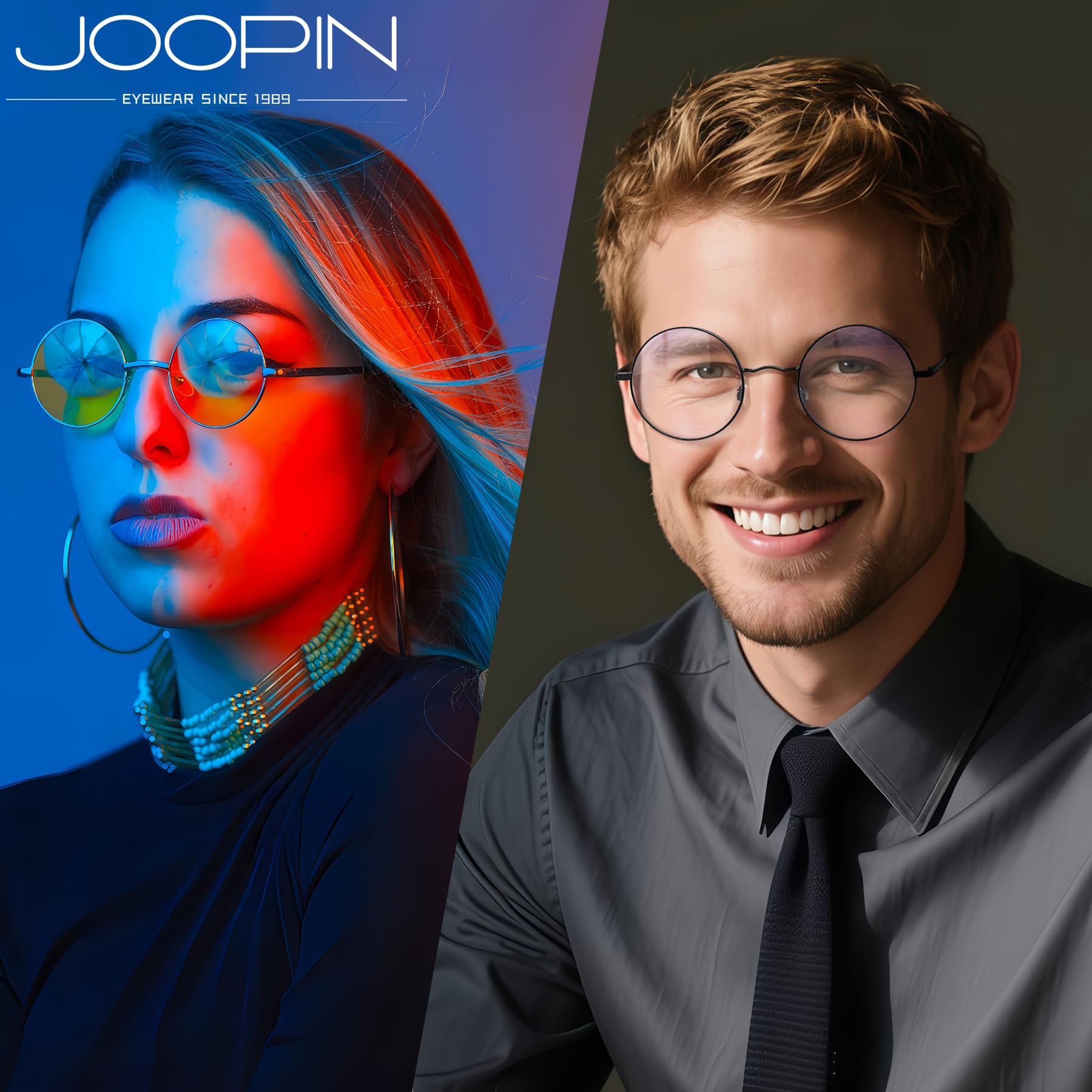 Joopin Lunettes Photochrimiques Anti Lumière Bleue pour Homme Femme, Lunettes Soleil Rondes Métal UV400