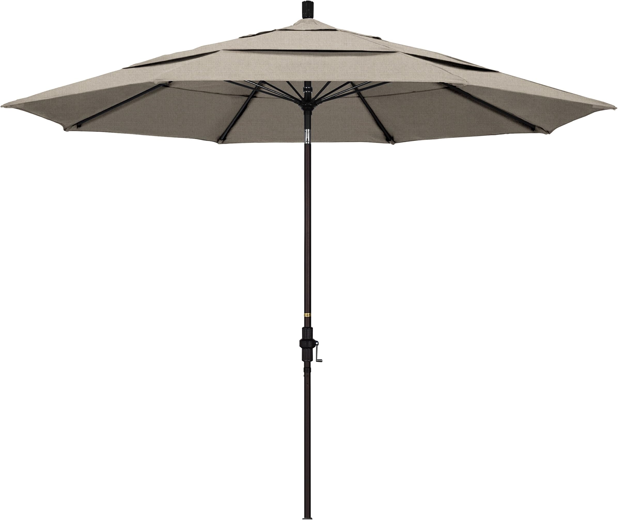 California Umbrella 11' Round Crank Lift, Collar Tilt, Aluminum Pole, Fiberglass Rib Patio Umbrella, Bronze Finish, Woven Granite
