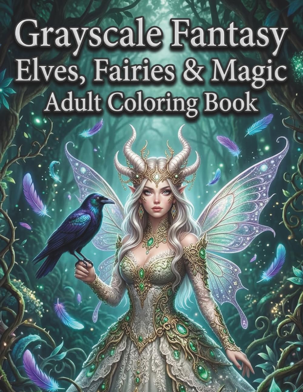 Grayscale Fantasy Elves, Fairies & Magic Adult Coloring Book: Enchanted Mythical Beings Shaded Illustrations for Mindful Artistic Expression and Serenity