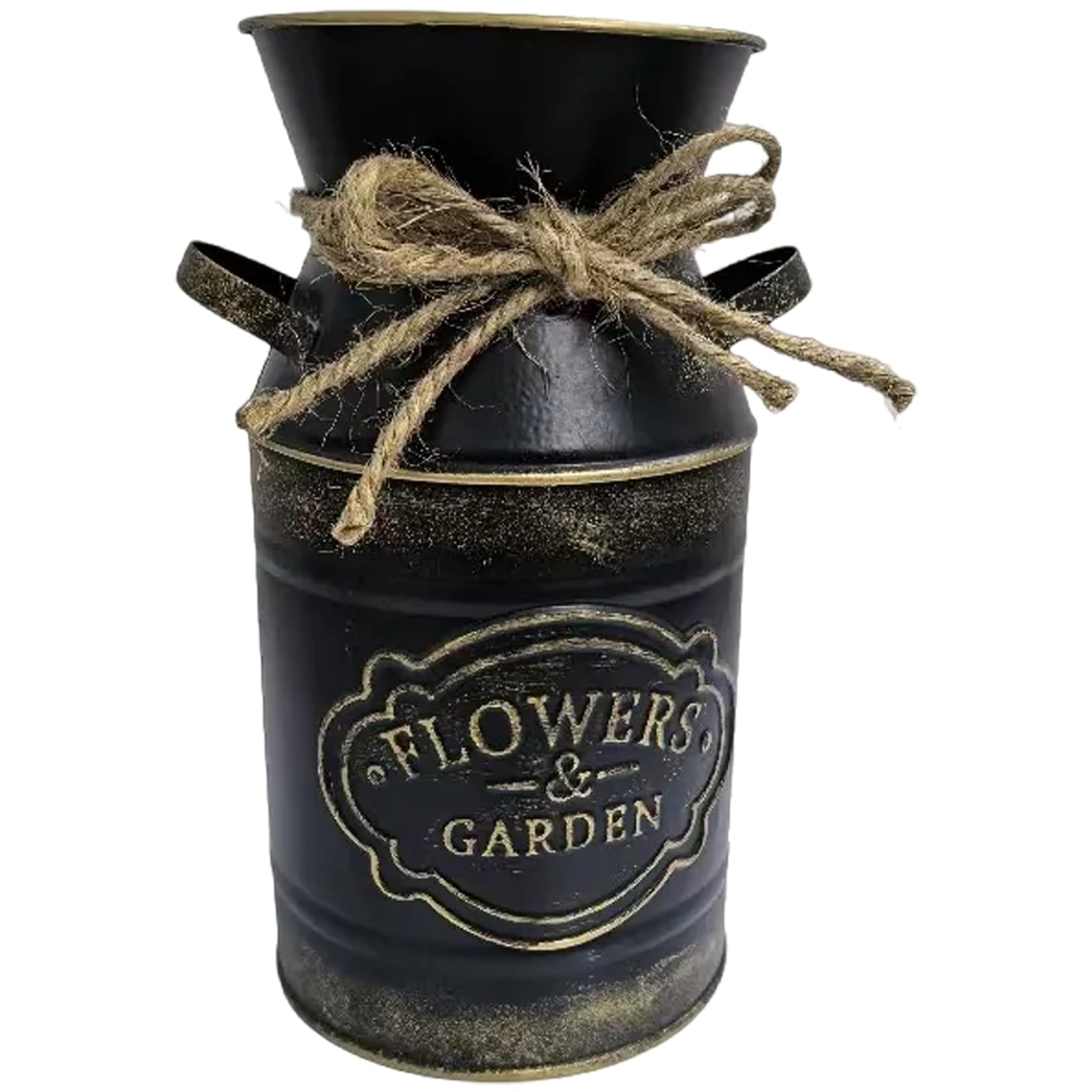 Ngbbby Black Flower Vase Rustic Farmhouse, Galvanized Iron Metal Milk Jug Vase With Rope Decor, Decorative Vases With Handle For Flower Arrangement, Table Centerpiece, Wedding