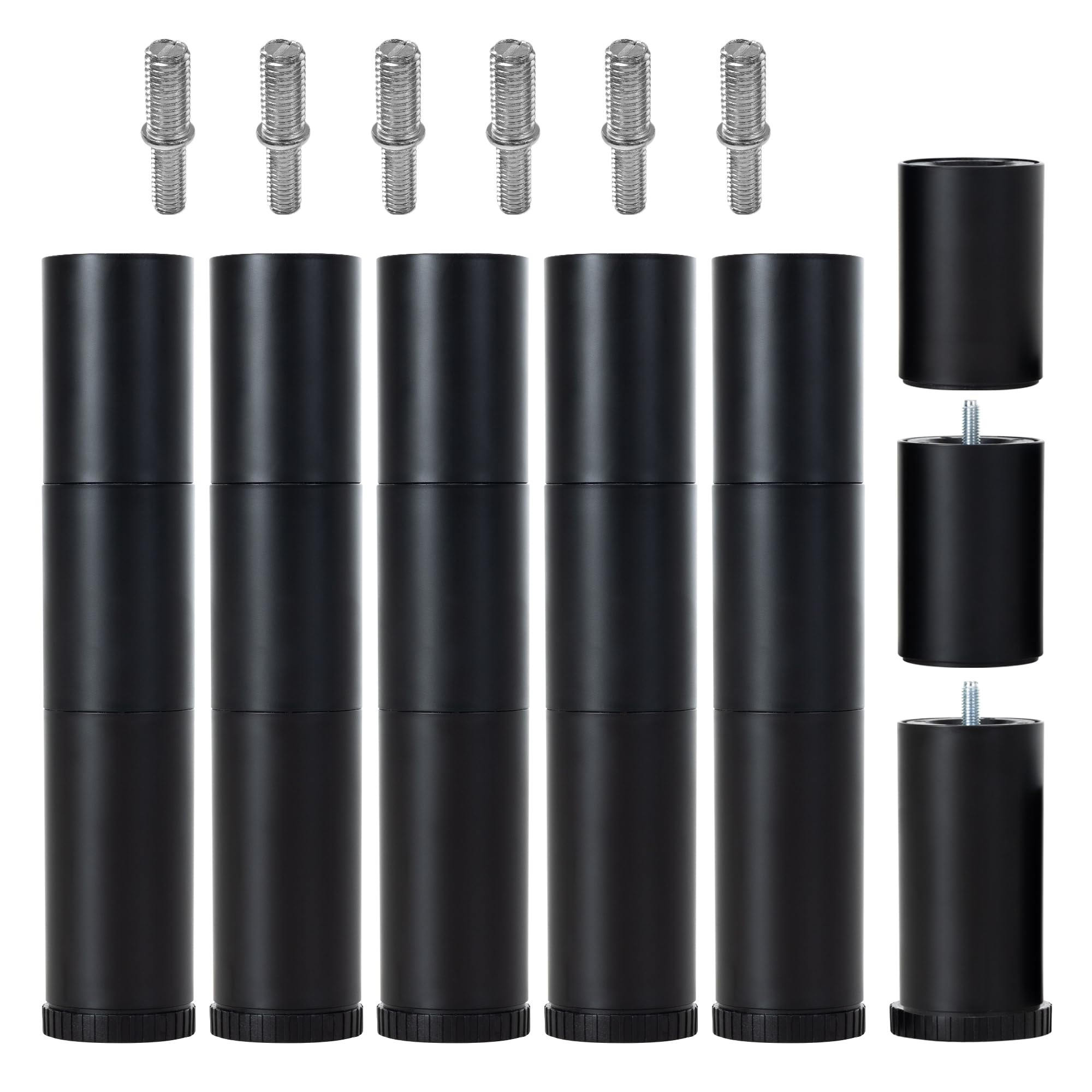 Skuehod 12 Inch Bed Legs Replacement for Adjustable Bed Base Frame, 3 in 1 Screw in Legs, 4 Kinds Threads Contained, Set of 6