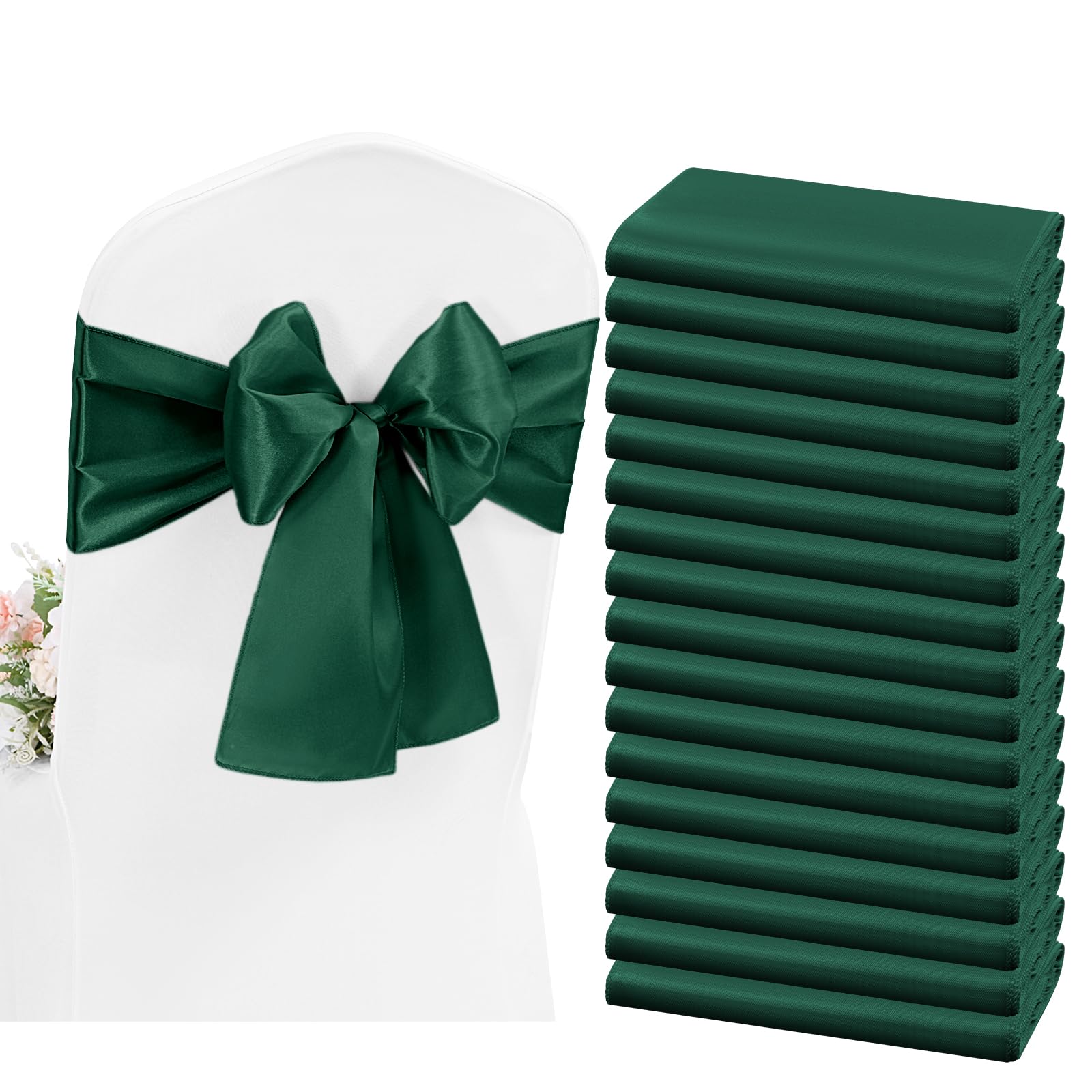 YMHPRIDE 50 Pièces Rubans pour Chaises en Satin Vert émeraude Rubans Décoratifs pour Chaises pour Réception de Mariage, Fête, Hôtel, Maison, Décoration de Cuisine (Vert émeraude)