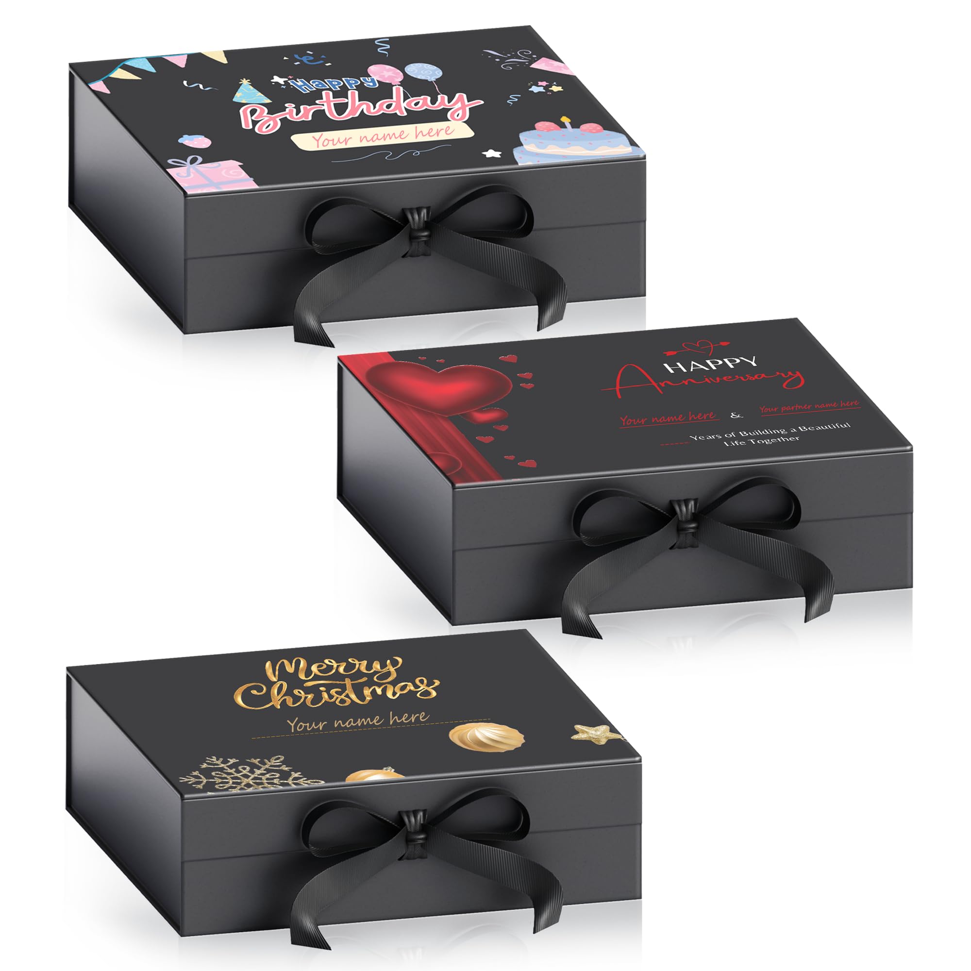 Gift Box with Lid for Presents - Personalized Black Gift Box Large for Christmas, Bridesmaid Proposal, Birthday, Wedding, Anniversary & Other Occasion