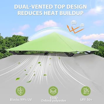 EAGLE PEAK 13x13 Pop Up Canopy Tent, Auto Extended Eaves, Gray