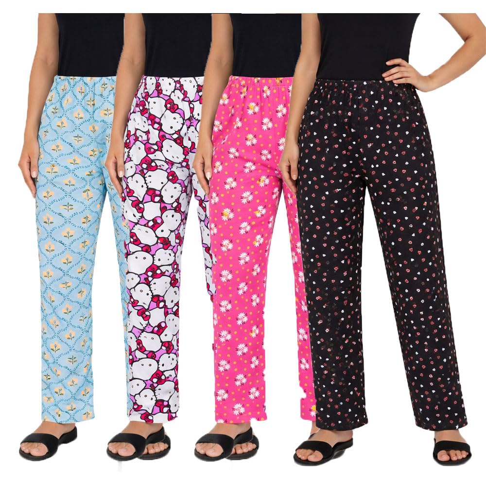 Womens Cotton Pyjama Pant for Girls Combo Pack of 4 (Prints May Vary)-image-40