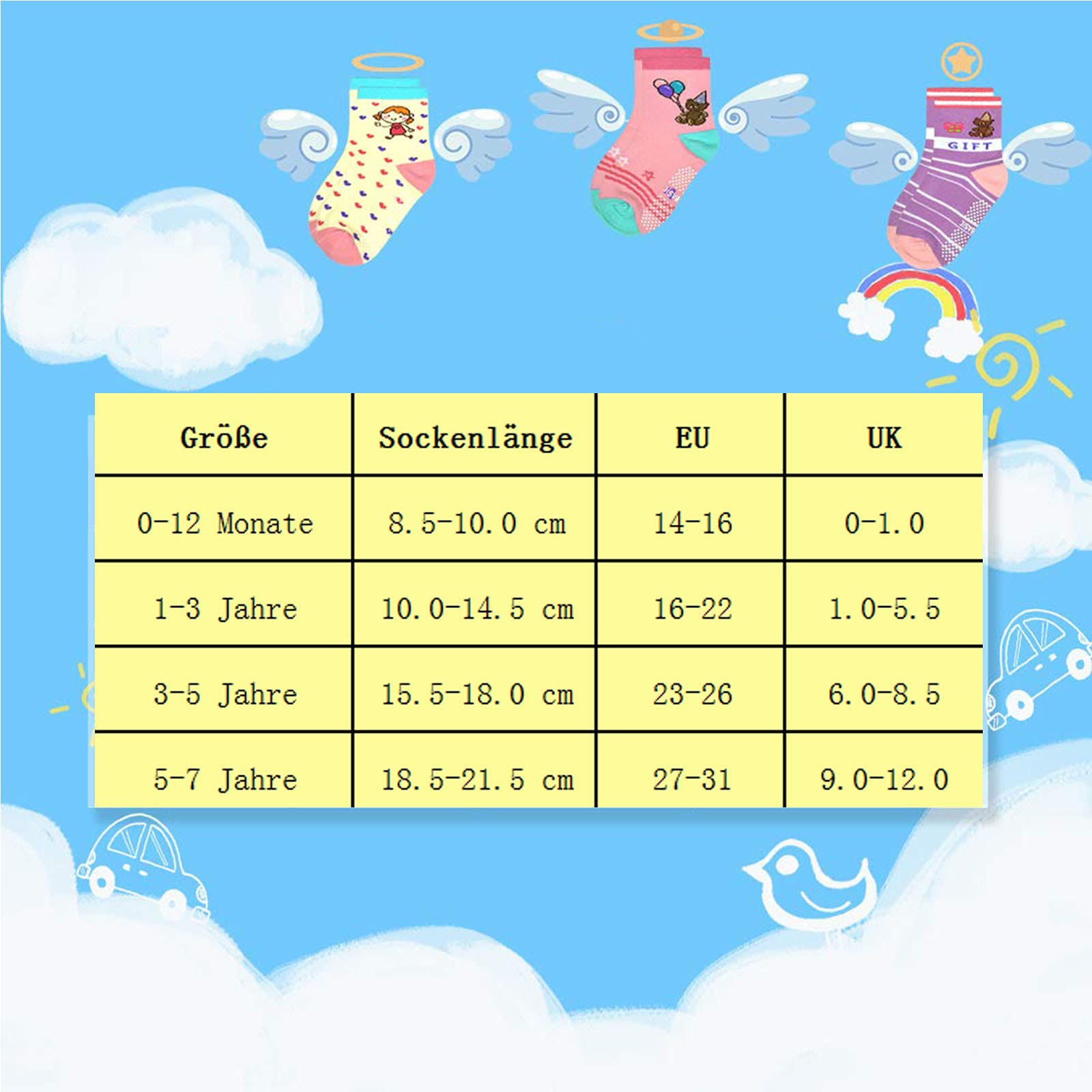 HYCLES Calzini Antiscivolo Bambino Estive 1-7 Anni - Calzini Corti Bambino Bambina Calze Neonato 0-3-6-9 Mesi