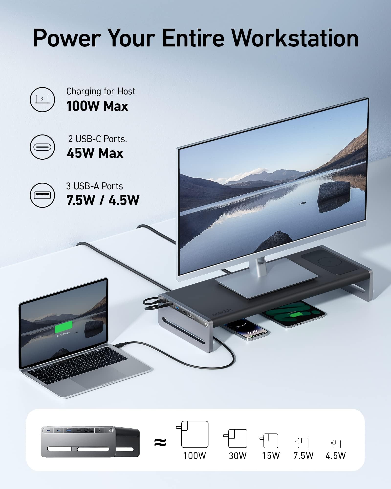 Anker 675 USB-C stacja dokująca (12 w 1) z portami USB-C 10 Gb/s, ekran 4K 60 Hz HDMI, bezprzewodowa ładowarka, do Lenovo ThinkPad, MacBook Pro M1/M2 i innych urządzeń | Z portami USB-C 10 Gb/s, wyświetlaczem HDMI 4K przy 60 Hz, bezprzewodowym blokiem ład