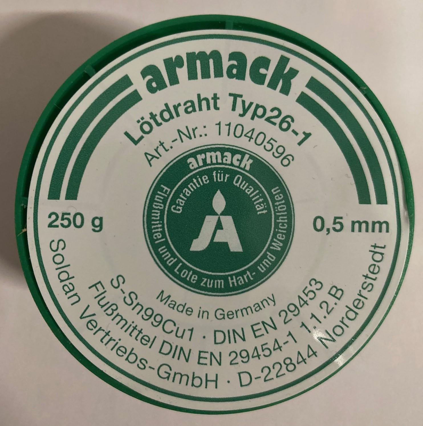 armack Drut lutowniczy typ 26-1 0,5 mm Ø 250 g S-Sn99Cu wypełniony topnikiem