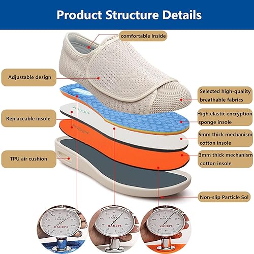 Miniatura 2 de Zapatos para diabéticos elegantes para mujer, cierre ajustable, ligeros, transpirables, hinchados, para caminar, edema, para hombre, 7.5mujer 9