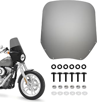 15" Light Smoke Motorcycle Windshield Replacement for BOSYCY Fairing Kit | Motorbike Windscreen w/ Screws, 15 Inch Hard PC Wind Deflector, Custom Fits BOSYCY Harley Dyna Sportster Street Bob