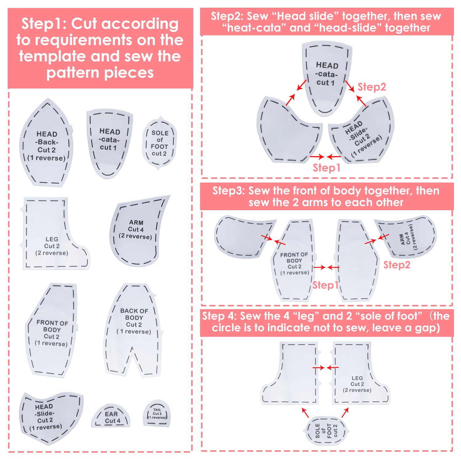 Tissting 10 Pcs Memory Bear Template Ruler Set 10 Inch Acrylic Memory Bear Sewing Patterns Cutting Set Reusable Teddy Bear Quilting Templates for Beginners (25cm) - Image 4