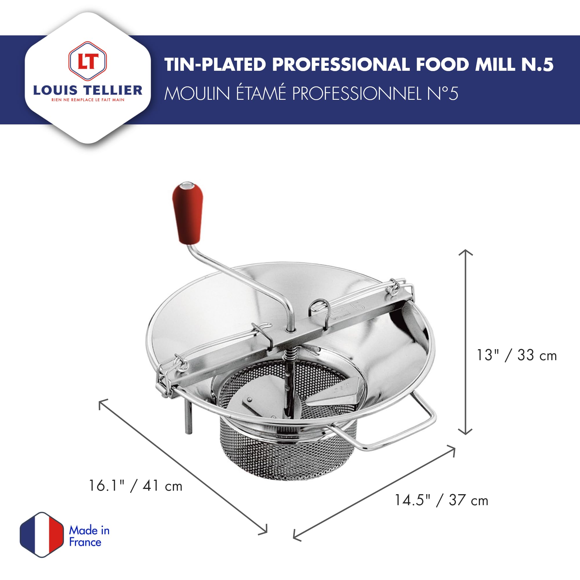 Moulin étamé professionnel n°5 avec grille 3 mm