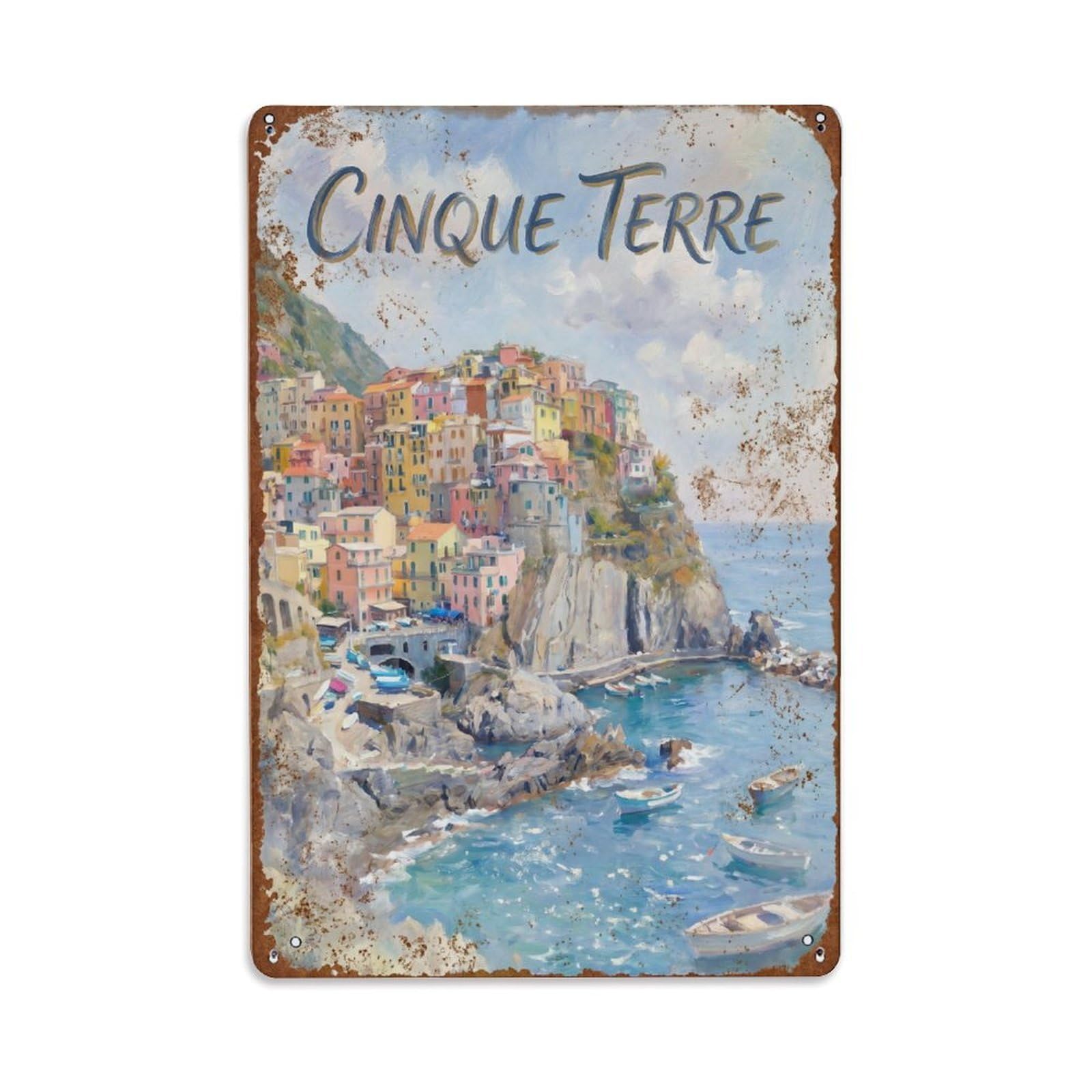 Metal Tin Sign Vintage Travel Cinque Terre Italy