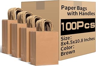 RACETOP 100 Pack Brown Kraft Gift Paper Bags with Handles 8x4.5x10.8 in