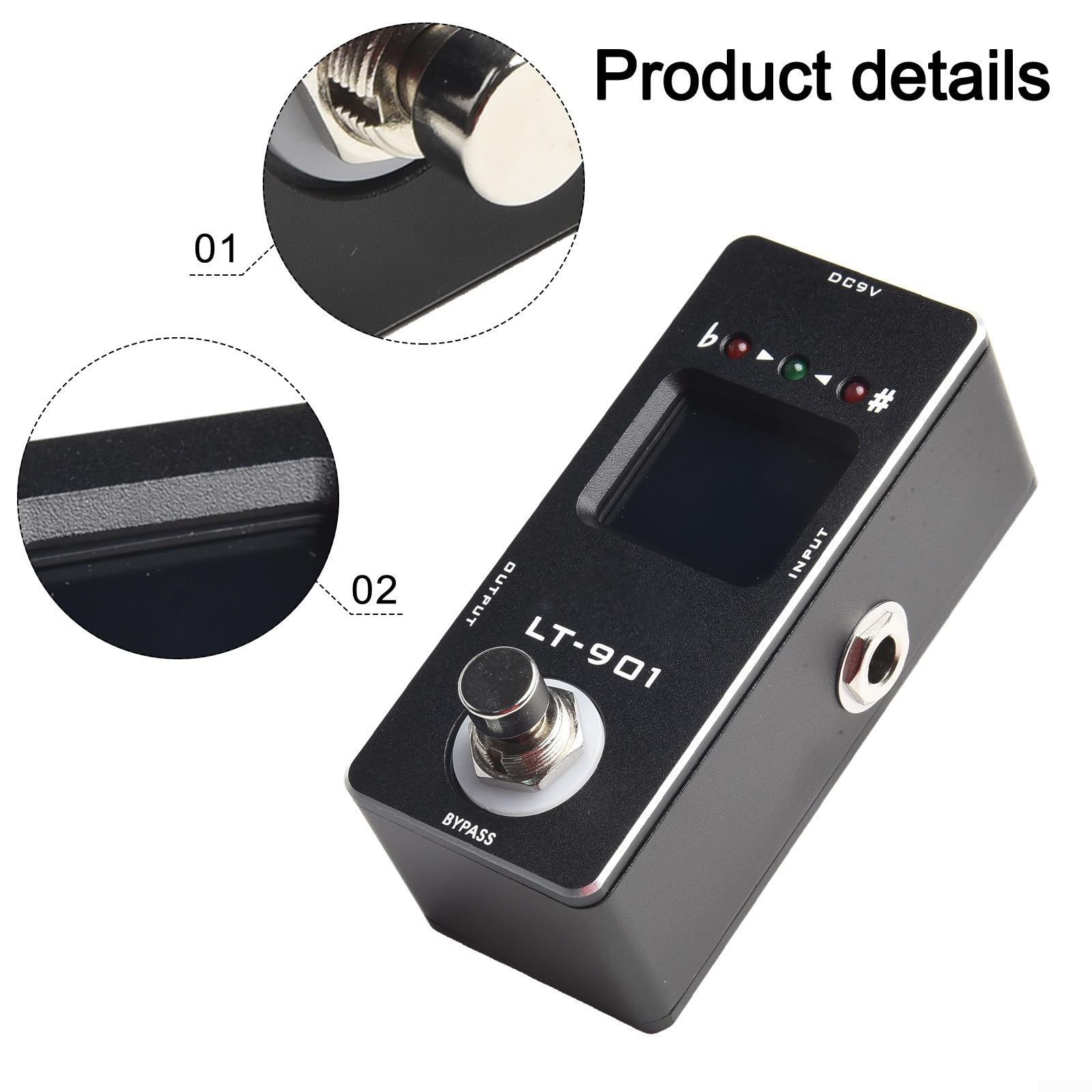 Rowin Pédale d'accordeur de guitare avec design compact et écran LCD pour un accordage précis sur une large gamme