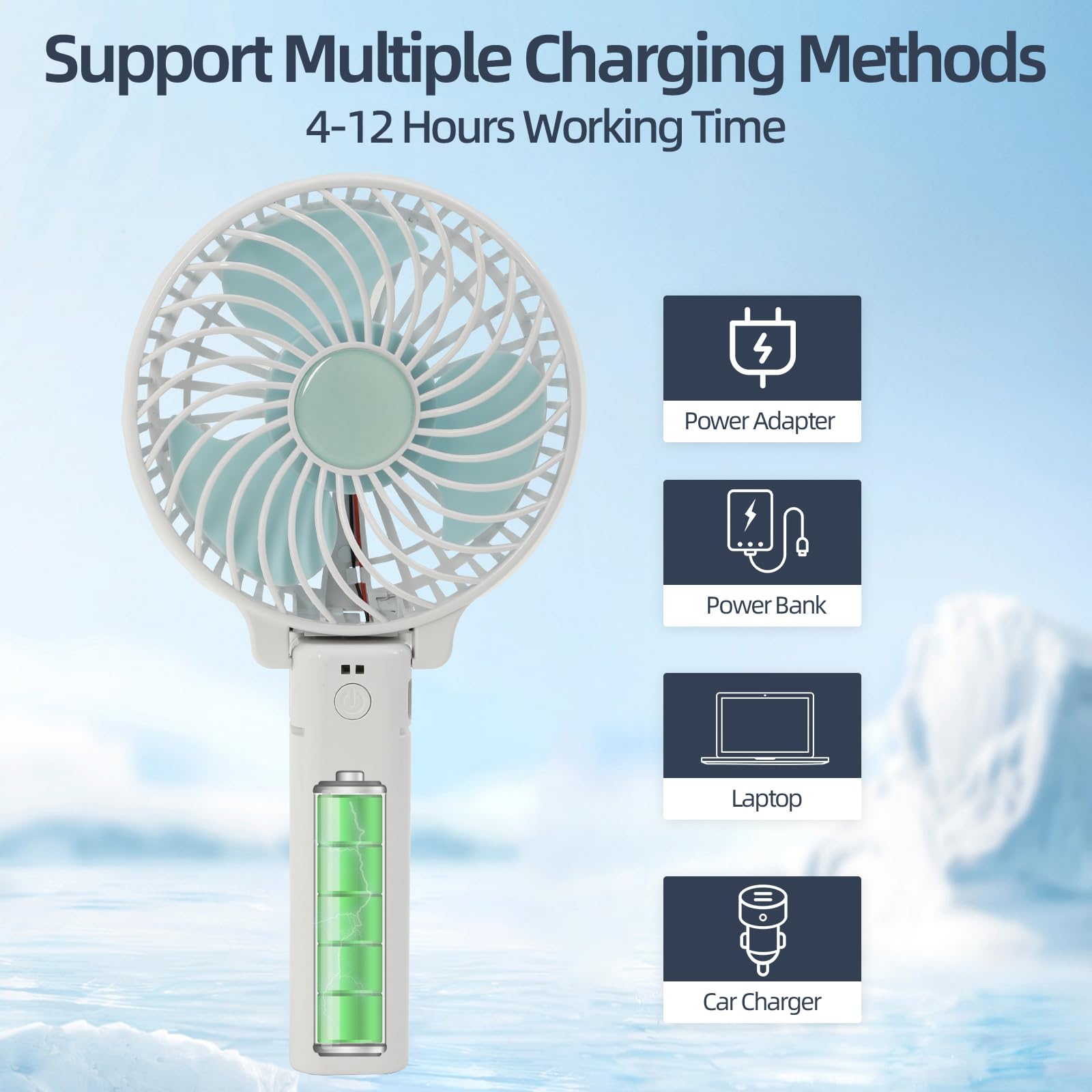 Jsdoin Ventilatore portatile, Ventilatore portatile ricaricabile tramite USB con mini ventilatore da tavolo pieghevole a 3 velocità Ventole silenziose per raffreddamento da tavolo per interni (Bianco)