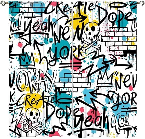 Miniatura 10 de Cortinas de pared de ladrillo, arte pop de grafiti, hermosas cortinas con estampado de chicas americanas para adolescentes, dormitorio, sala de