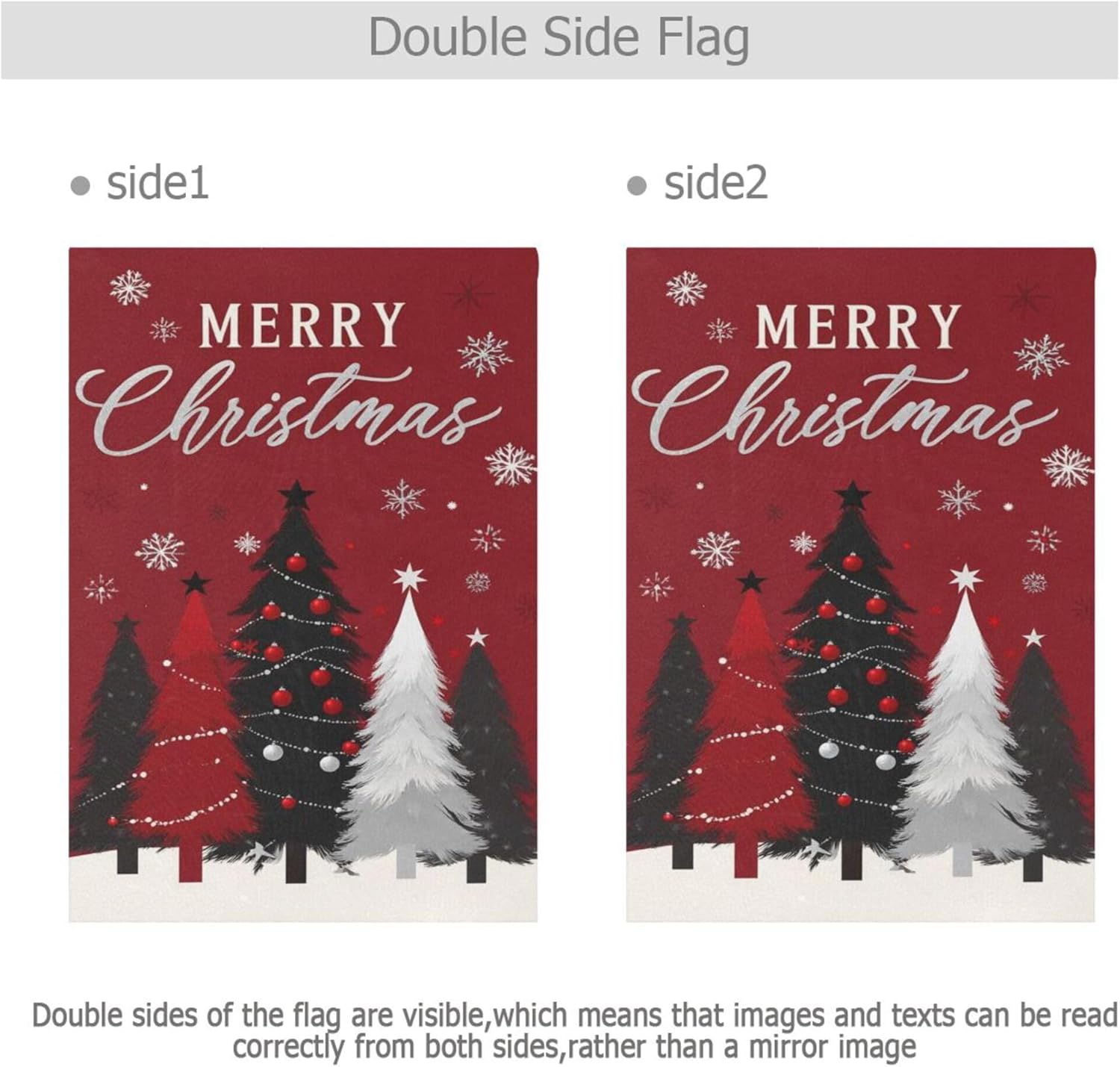 Merry Christmas Tree Red House Flag 28x40 Inch Double Sided Outside Winter Silver Snowflake Xmas Bells Seasonal Yard Outdoor Flag Banner for Garden Lawn Patio Holiday Decorations - Image 3