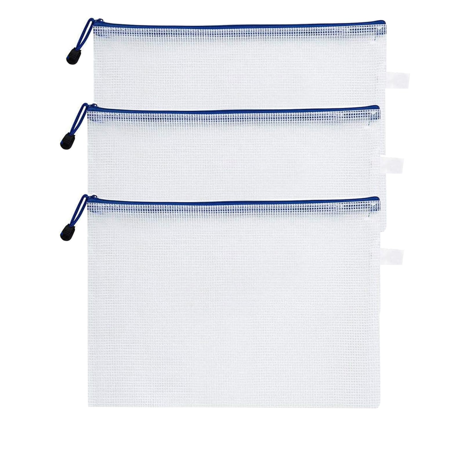 Unifizz 3pcs Plastic Wallets Bill File Folder Document Mesh Zipper Bags Waterproof Zip Wallet Bag Office Stationery Storage Pouch White