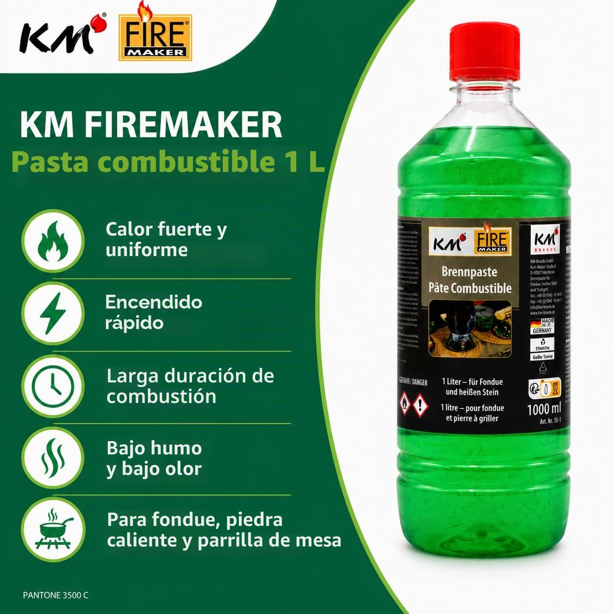 KM Match & Lights - Pasta de combustión (1 litro, fondue, piedras calientes, parrilla de mesa)