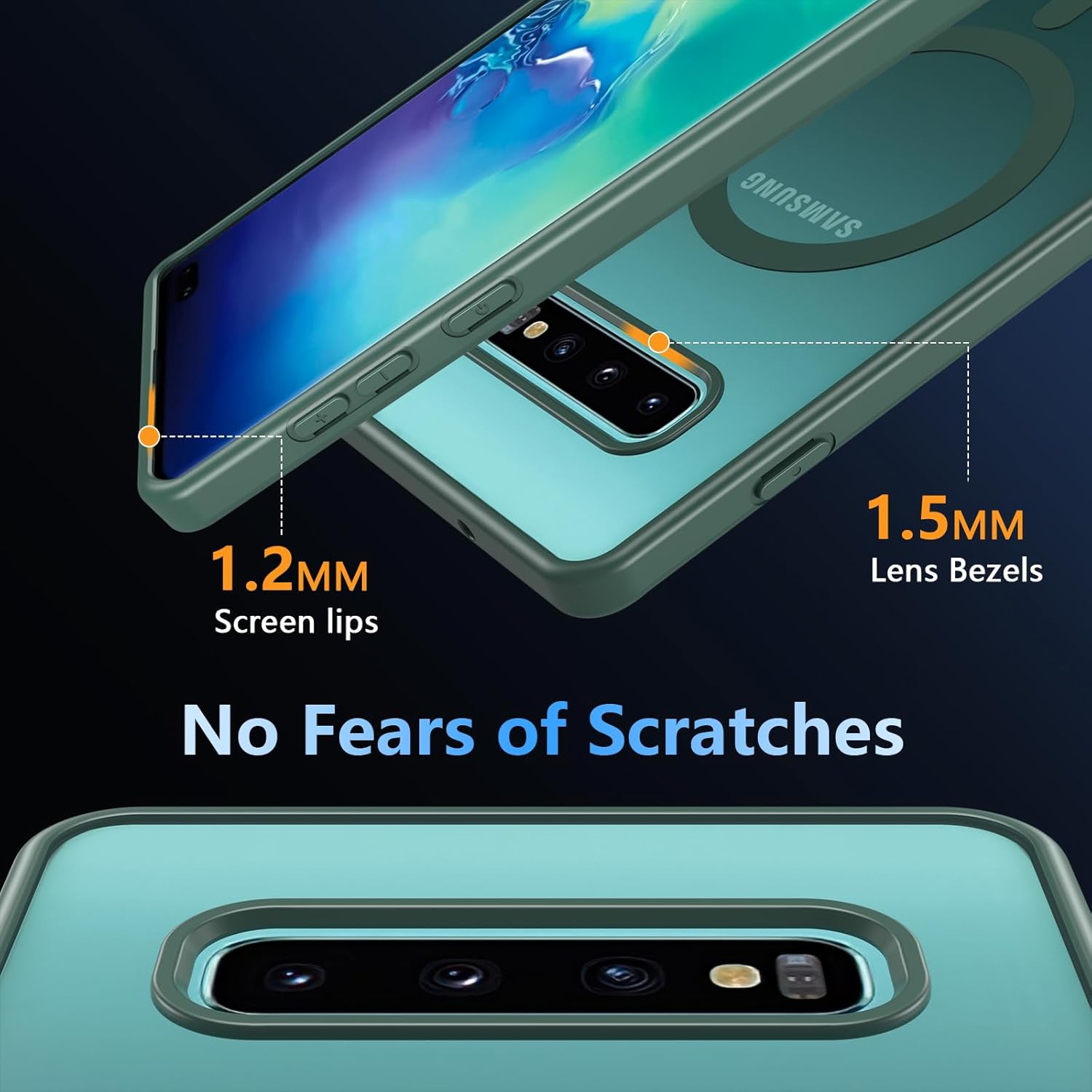 for Samsung Galaxy S10 Plus Case with Magnetic,S10 Plus Phone case Military-Grade Drop Protection Galaxy S10+ Phone Case Matte Slim for Samsung S10 Plus Case Cover 6.4’’-Green - Image 5