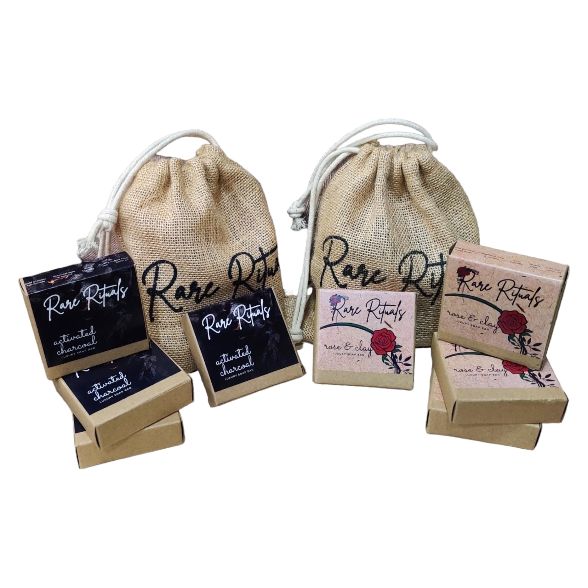 Rare Rituals Chemical Free Luxury Handcrafted Soap - Mega Combo (4xActivated Charcoal 4xRose & Clay)