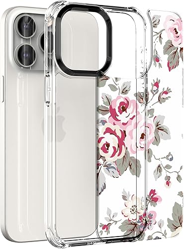 Miniatura 3 de Feitenn Funda para iPhone 15 Pro Max, policarbonato transparente + TPU suave a prueba de golpes, diseño de flores Beatuy Design Case con protector