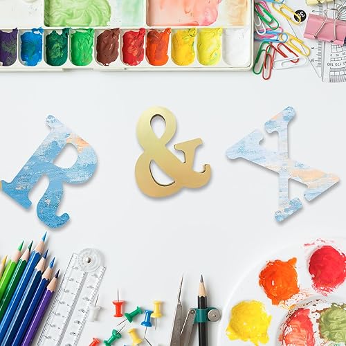 Miniatura 3 de Letras de madera doradas 3D de 4 pulgadas, letras del alfabeto de madera sin terminar para decoración de pared, manualidades de madera, letras de