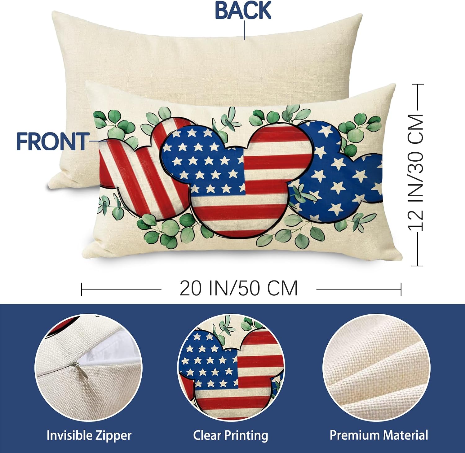 4th of July Patriotic Lumbar Decorative Throw Pillow Cover 12 x 20 image 2