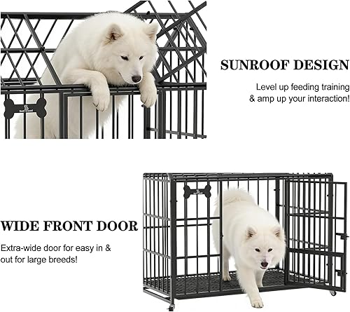 Miniatura 2 de Dosker Jaula para perros de alta resistencia de 42 pulgadas, XL, grandemediana, jaula de acero a prueba de escape con techo superior de 2 puertas,