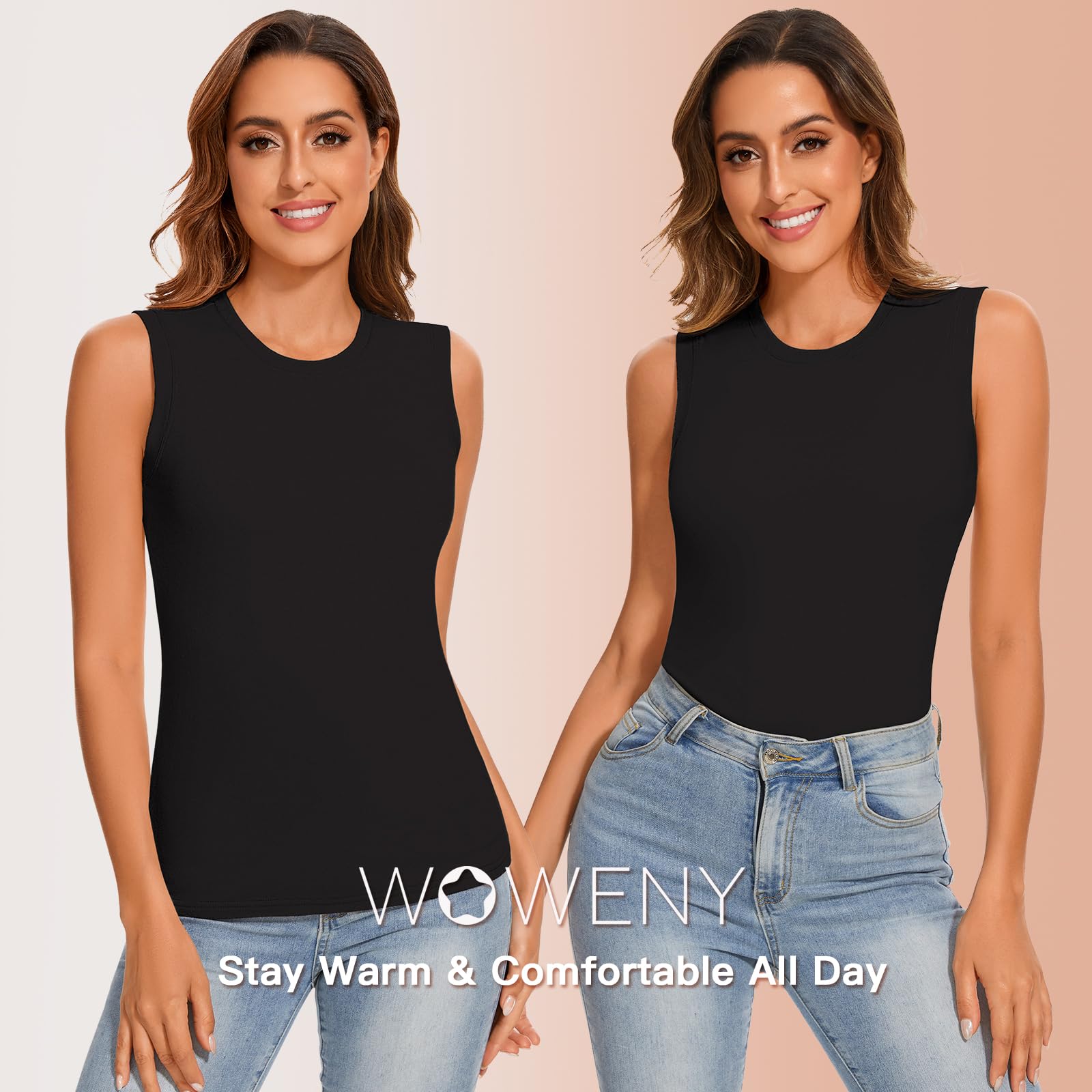 WOWENY Maillot de corps thermique pour femme - Sans manches - Chaud - En polaire - Col rond - Sous-vêtements thermiques - Confortable - Doux - Couche de base pour l'hiver