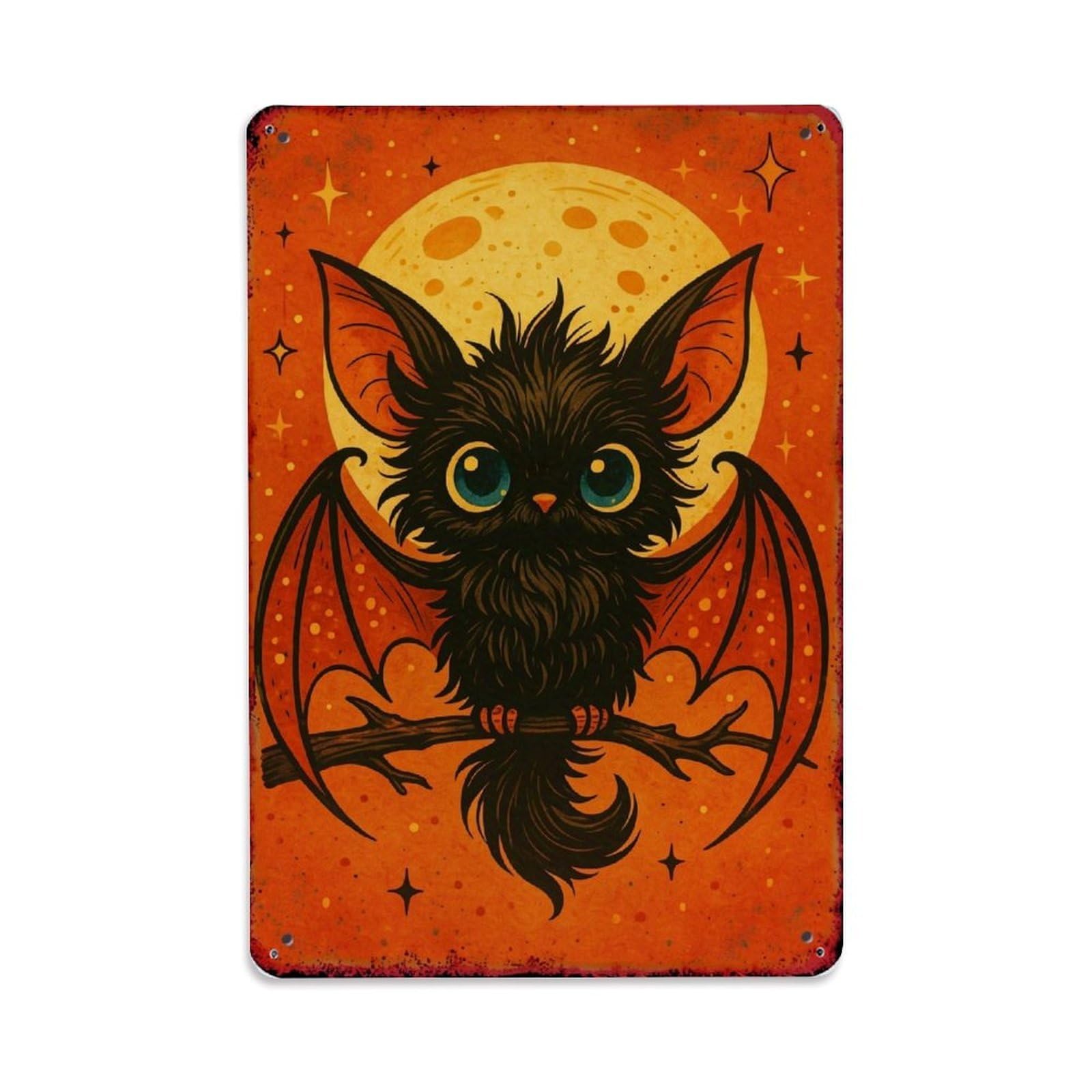 Jdyaojiesheng Vintage Cute Bat Cat Moon Stars Tin Sign Retro Metal Wall Decor Metal Poster, Home Bar Garage Farmhouse Cafe Wall Art Decoration 8X12inches