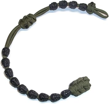 Ranger Pace Counter Skull Beads by RedVex - OD Green Cord - 13 inches - Choose Your Skull Color and Attachment Black Skulls, ABS Clip