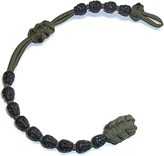 Ranger Pace Counter Skull Beads by RedVex - OD Green Cord - 13 inches - Choose Your Skull Color and Attachment (Black Skulls, Steel Carabiner)