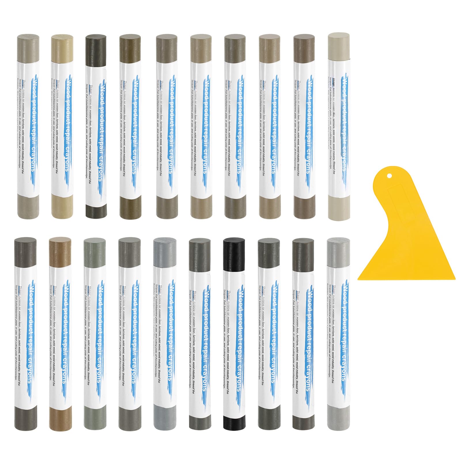 sourcing map 20Pcs Wood Filler Sticks, Furniture Scratch Repair Wax Crayons Furniture Touch Up Markers Wood Repair Wax Kit with Spatula for Furniture, 20 Colors Comprehensive Gray Series