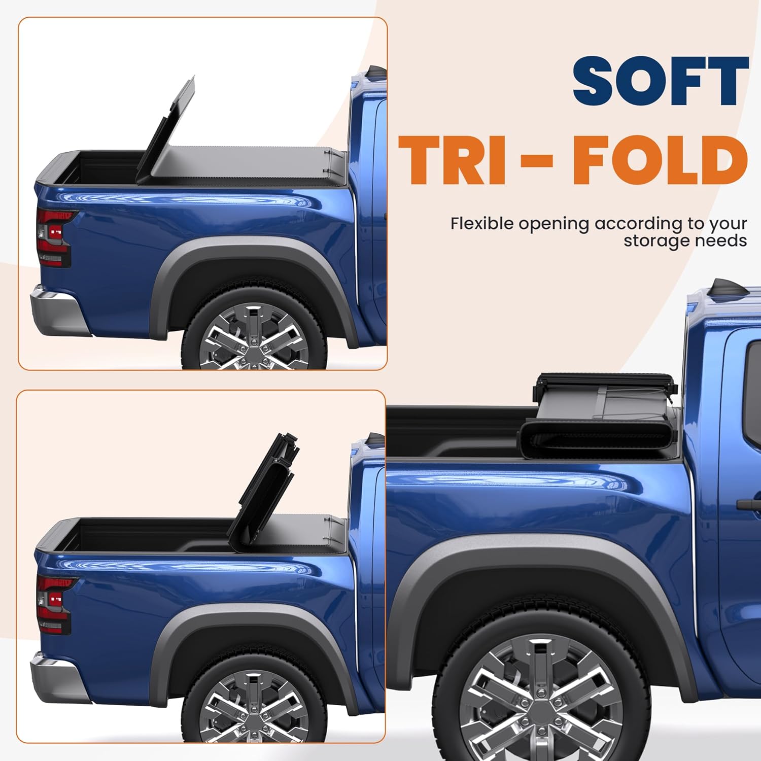 KUIPERAUTO 5FT Tri Fold Soft Folding Truck Bed Tonneau Cover Compatible for Nissan Frontier 2005-2026 Suzuki Equator 2009-2014 Fleetside On Top 60Inch