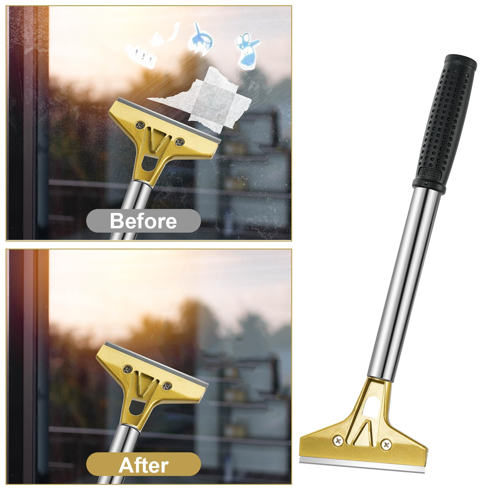 flintronic Industry Rasquetas, Rasquetas Set con 11 Cuchillas de Acero Al Carbono 100 mm, Agarre Suave asa Larga Raspador para ventana de vidrio, Granito1