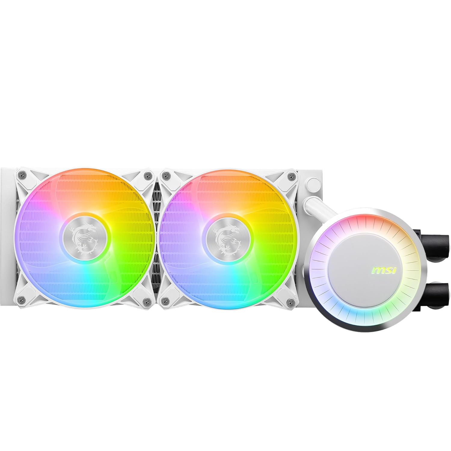 MSI MAG CORELIQUID E240 White CPU Liquid Cooler - Enlarged Copper Cold Plate, ARGB Blockhead & FDB Fans, Dual-Chamber Water Block, Split-Flow Radiator, Mystic Light Supported - AMD & Intel Compatible