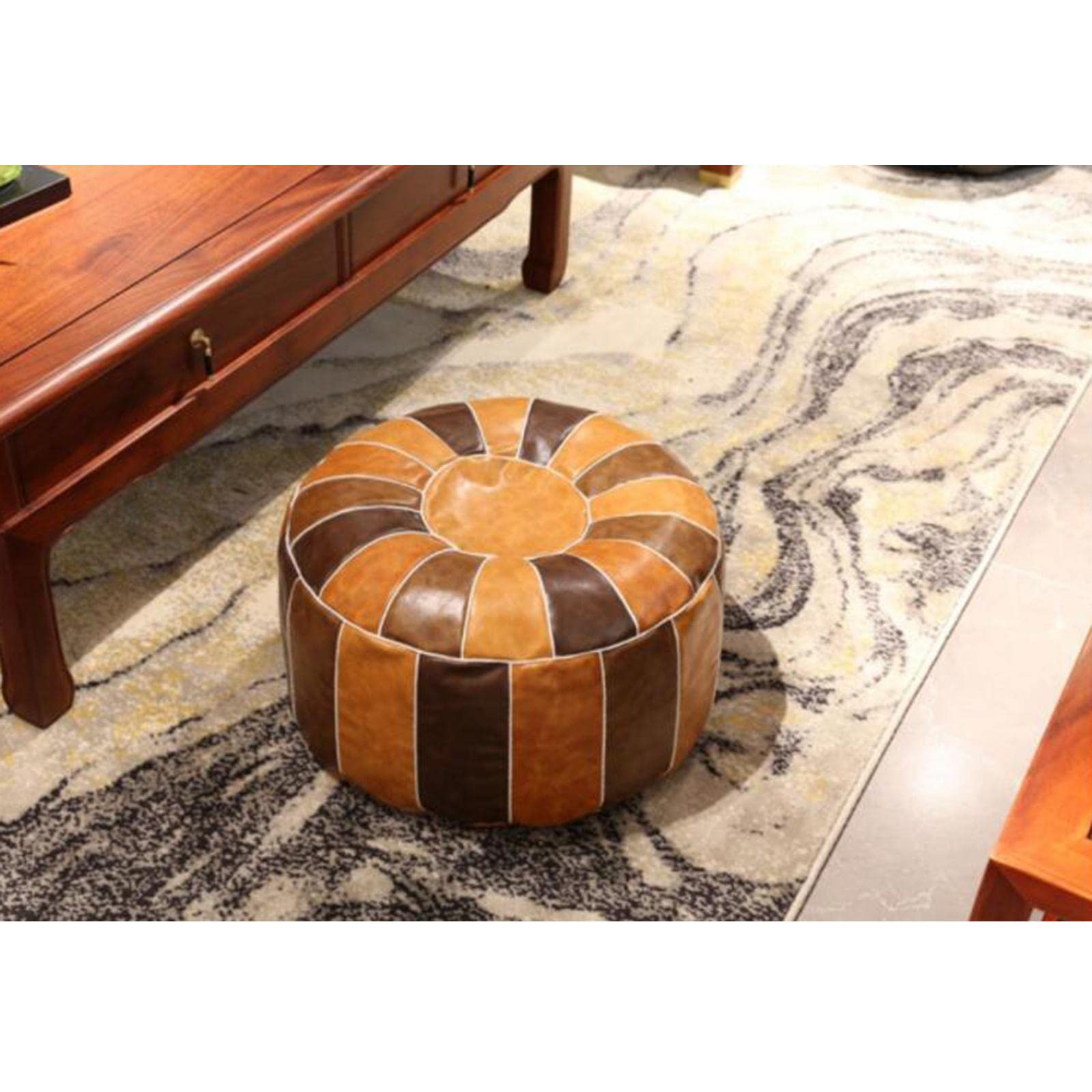 KRAAFTAR Handmade Boho Moroccan Pouf Cover Unfilled Multi Color Brown-image-10