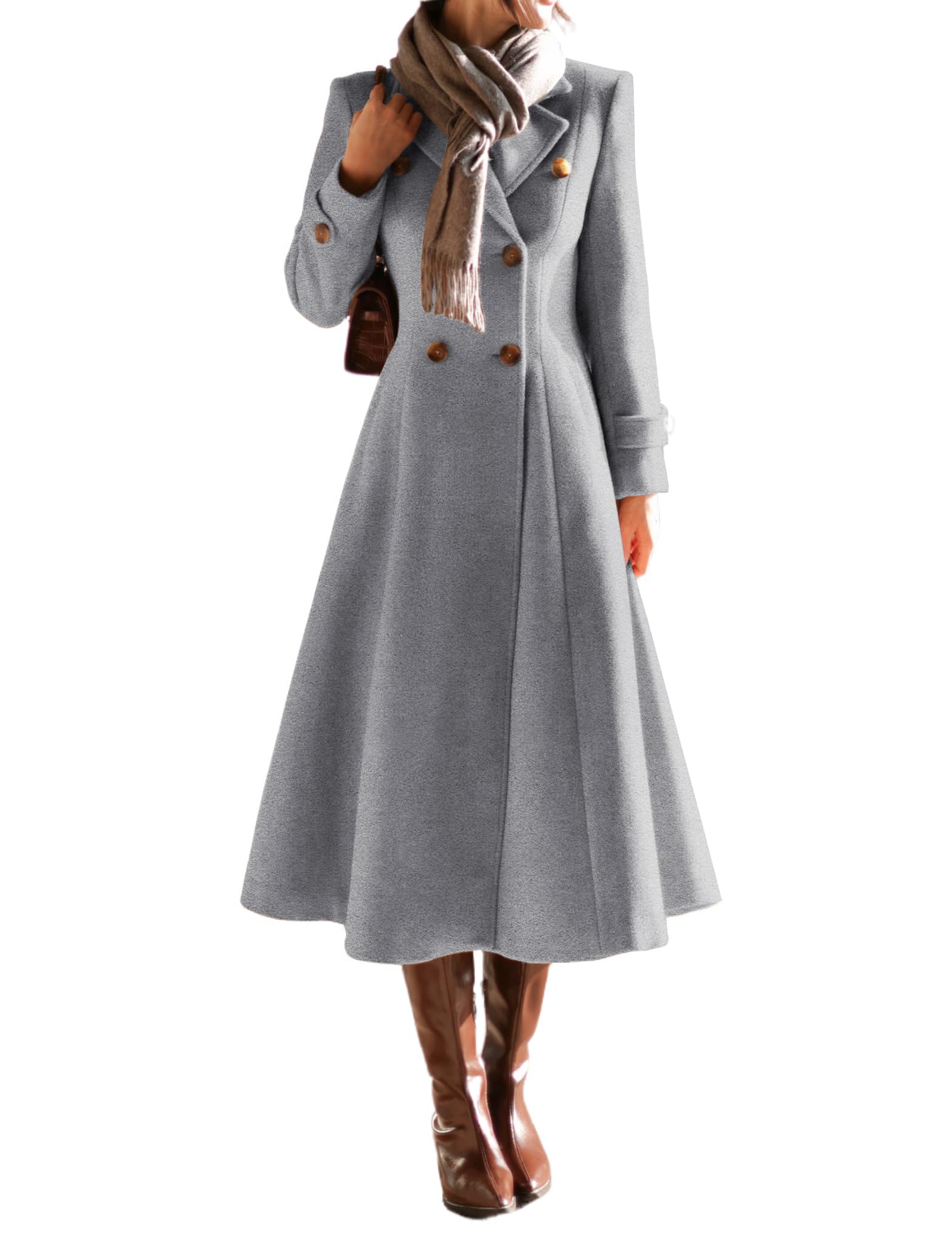 IDEALSANXUN Womens Long Wool Coat Fall Winter Double Breasted Trench Coat Peacoat Jackets, Grey, Medium