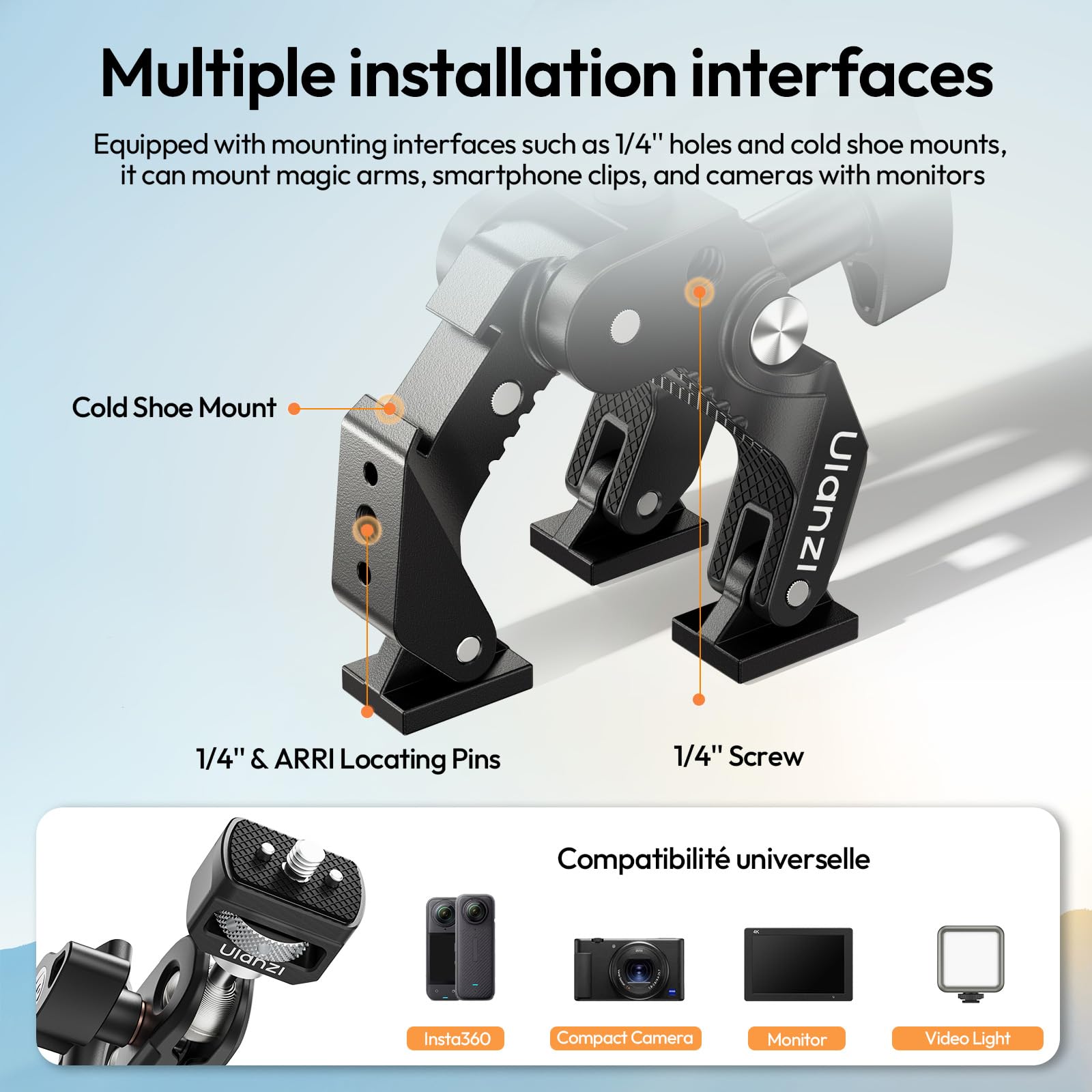 ULANZI CO78 Super Pinza con 3 Mordazas, Brazo Articulado con Rótula Doble 360° y Tornillo 1/4", Soporte Universal para Cámara DSLR, Luz de Vídeo, Micrófono y Estabilizador-Modelo 2026