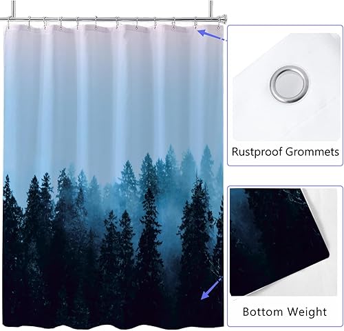Miniatura 7 de LLSCL Cortina de ducha de tela azul con contrapeso inferior, calidad de hotel impermeable, 72 x 72 pulgadas, lavable a máquina